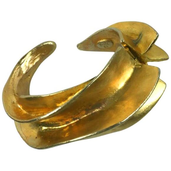 **RARE** KJL KENNETH J. LANE SATIN GOLD SCULPTURAL BRUTILIST CLAMPER BRACELET DR - Picture 4 of 6